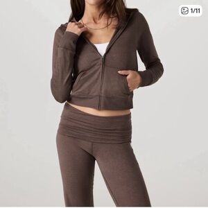 Vuori Halo Mini Full Zip Hoodie Chocolate Mink Heather Brown Size Small